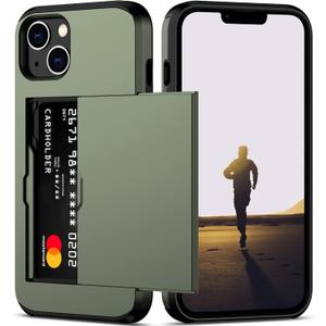 Nvollnoe for iPhone 13 Case with Card Holder Heavy Duty Protective Dual Layer Shockproof Hidden Card Slot Slim Wallet Case for iPhone 13 for Women&Men(Green)