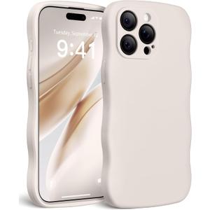 SuydanBox Magnetic for iPhone 15 Pro Max Case, [Full Camera Protection][Compatible with MagSafe] Cute Wave Frame Silicone Shockproof Protective Phone Case for iPhone 15 Pro Max 6.7", Stone