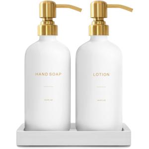 Gold Soap Dispenser Bathroom Set, Hand and Lotion Dispenser with Stainless Steel Pump, Perfect for Modern Bathroom Decor. (Gold)