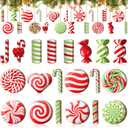 40 Pcs Peppermint Ornaments for Christmas Tree Decorations Candy Christmas Ornaments Lollipop Colorful Xmas Wooden Ornament for Holiday Party Decor