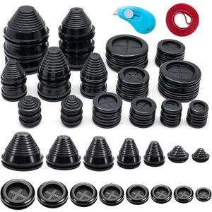 Vrupin 32 Piece Closed Rubber Grommet Firewall Solid Closed Hole Plug Kit, Tower and Round Double Sided Rubber Hole Plugs for Wire Electrical Plumbing Systems. (15 Size)