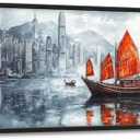 Cityscape Boat Large Wall Art Sailboat Pictures Wall Decor Coastal Canvas Ocean Nautical Print Painting Modern Artwork Home Decoration for Living Room Bathroom Bedroom Office Framed 24"x36"