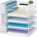 Marbrasse Desk Organizers and Accessories, 5-Tier Paper Letter Tray Organizer with File Holder, Mesh File Organizer, Office Desk Accessories & Organization for Supplies (White)