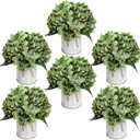 Flower Table Centerpieces - Set of 6 Floral Arrangement Artificial Wedding Hydrangeas Floral Arrangement with Rustic Metal Vase for Bridal Tea Party Event Decorations - Sage Green