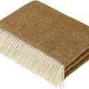 Moon Wool Plaid Throw Blanket, Pure New Wool, Herringbone Gold, Made in UK