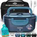 TRAVELISIMO Electric Lunch Box for Adults 100W Heated Lunch Box For Men 1.5L Stainless Steel Portable Food Warmer, 12/24/110V Electric Food Warmers for Travel & Work Loncheras Para Hombres de Trabajo (Dark Blue)