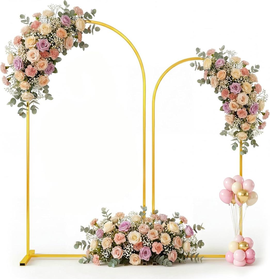 Toolterritary Metal Arch Backdrop Stand Set of 2, 7.2FT+ 6FT Balloon Arch Stand, Gold Wedding Arch Frame with Stable Base, Arch Backdrop for Party Birthday Baby Shower Graduation Decor