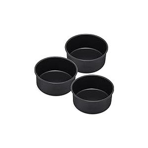 black E-far Cake Pans Set of 3, 6 x 3 Inch Stainless Steel Round Cake Baking Pans Tins for Wedding Birthday, Deep Side & Non-toxic, Oven & Dishwasher Safe, Mirror Finish & Straight Side