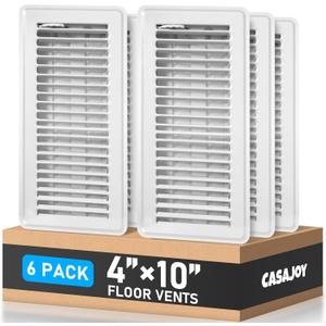 6 Pack Floor Vents Floor Registers 4x10 inch,Heavy Duty Metal Floor Air Vent Covers for Home Floor Wall, Rust Proof Finish Registers Grilles & Vents(White)