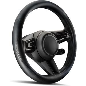 HOTOR Car Steering Wheel Cover - Universal Car Accessory for Diverse Cars, Leather Cover with Anti-Slip Lining, for Steering Wheel with a Diameter of 14.5"-15",Black