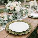 Green Charger Plates with Flower Rim, 13" Round Charger for Dinner Plates, Set of 6 Plastic Plate Chargers for Halloween, Thanksgivng, Christmas.