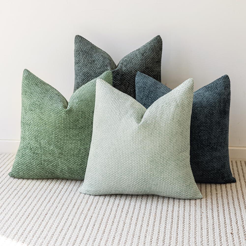 LANANAS Neutral Decorative Throw Pillow Covers 18x18 Inch for Living Room Couch Bed Sofa Farmhouse Boho Home Decor Set of 4 Soft Corduroy Accent Luxury Cushion Cases (18x18, Green Forest)
