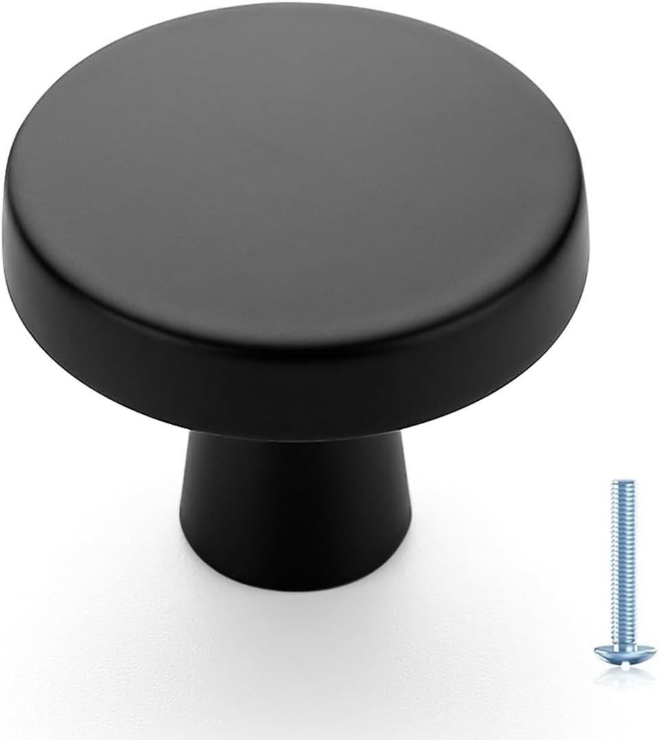 Ravinte 10 Pack Single Hole Matte Black Cabinet Knobs and Handles - Solid Drawer Pulls for Kitchen Hardware - Flat Black Round Knobs