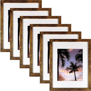 SESEAT 11x14 Frames, Display Pictures 8x10 With mat or 11x14 Prints Without Mat,Wall Mounting,Brown,6PCS