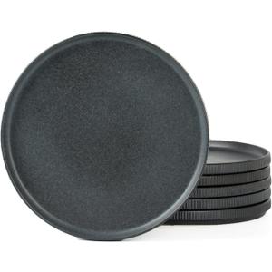 famiware Star Salad Plates for 6, 8 inches Plate Set, Stoneware Dinnerware, Small Dinner Plates for Dessert, Salad, Appetizer, Matte Dark Charcoal (Full Glaze)