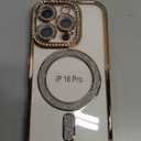 Magnetic Glitter Diamond for iPhone 16 Pro Case[Compatible with MagSafe] Sparkle Rhinestone Camera Lens Protector Plated,Crtstal Clear Slim Military Drop Shockproof Cover for Women,Gold