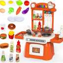 Kitchen Set for Toddler with Sound and LightPretend Cooking Food Set,Kids Kitchen PlaysetPlay Sink with Running Water and Electronic Induction StoveKitchen Accessories (red Kitchen and More Food)