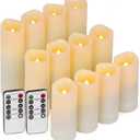 Enido 12 Pc Flameless LED Candles with Remote & Timer, Outdoor Waterproof, Flickering Electric Warm Lights for Cozy Home & Holiday Romantic Decor, Battery Operated (D 2.2 x H 4/5/6 (Ivory White)