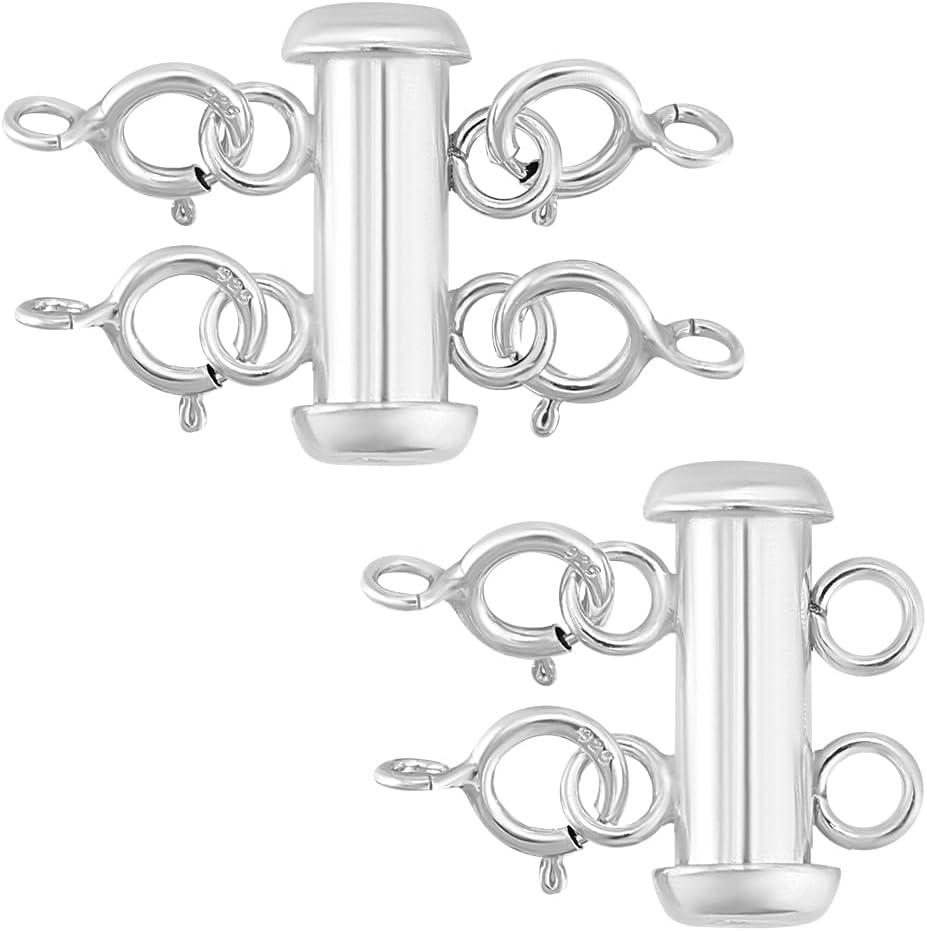 PH PandaHall 8Pcs 925 Sterling Silver Necklace Layering Clasps Necklace Connector Multi Strands, 2 Strand Necklace Slide Lock Clasp with Lobster Clasp for Jewellery Bracelets Crafts Making