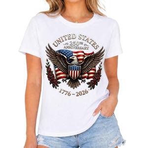 250 Anniversary USA T Shirt for Women, 4th of July Patriotic American Flag Eagle Graphic Tee, USA 250th Anniversary 1776-2026 Shirt, Short Sleeve Tops L (L)