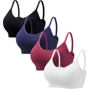 Angelhood Sports Cami Bras Pack for Women - Basic V-Neck Padded Seamless Bras with No Underwire