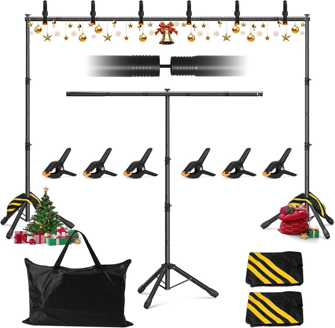 3-in-1 Adjustable Backdrop Stand 10 x 7.5 FT, Portable Photography Background Stand Kit with Carrying Bag, 6 Clamps & 2 Sandbags for Studio, Party, Video, Banner Display