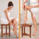 Shower Foot Rest 15 in, Acacia Shower Stool for Shaving Legs,Corner Bath Shower Bench with Starage Shelf for Inside Small Shower Spaces