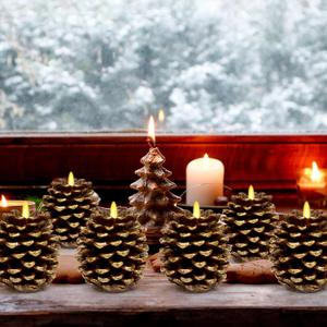 8 Pcs LED Pine Cone Candles Christmas Pinecone Candles with Timer Battery Operated Flameless Candle for Xmas Thanksgiving Winter Holiday Home Party Decoration
