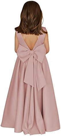 MCieloLuna Flower Girl Dresses for Wedding Bow-Knot Elegant Satin Princess First Communion Dresses (Size: 04, Pink)