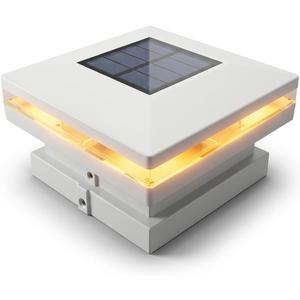 Solar Post Cap Lights 3x3,3.5,4x4 8 LED Waterproof Outdoor Deck & Fence Post Lights Warm White Solar Powered Post Lights for Patio Garden Yard (White)