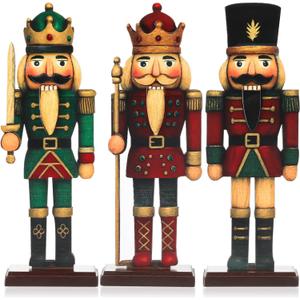 Thyle 3 Pcs Christmas Nutcracker Soldier Decorations 7 in Wooden Traditional Christmas Nutcrackers Figures Wood Veneer Vintage Xmas Tabletop Decoration for Fireplace Collectible Gifts(Classic Color)