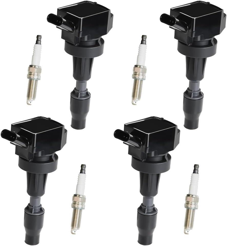 Set of 4 UF817 Ignition Coil Packs and Spark Plugs Compatible with 2016 2017 2018 2019 2020 Kia Optima Forte5 Seltos Forte Soul Hyundai Kona Sonata Elantra GT Tucson Veloster 1.6L Replace# 273012B120