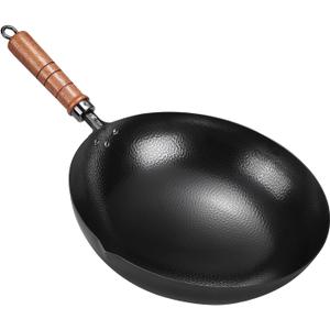 MITSUMOTO SAKARI 12.6-Inch Hand-Hammered Wrought Iron Wok, Round Bottom