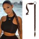 SEIKEA Upgraded Long Braid Ponytail Extension with Elastic Tie Straight Sleek Wrap Around Braid Hair Extensions Ponytail Dark Brown with Copper Highlights 20 Inch (After Braided 16 Inch) 110 Gram