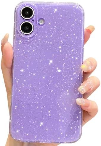 OWLSTAR for iPhone 16 Case 6.1 inch, Cute Glitter Bling Thin Slim Shockproof Sparkly Shiny Soft Silicone Phone Case for Women Girls (Purple), Set Of 4