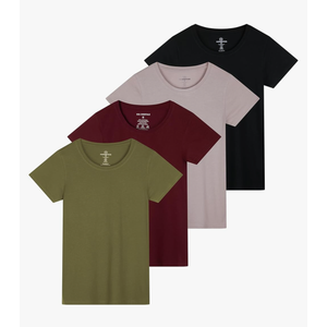 Real Essentials 4 Pack: Women's Classic-Fit Cotton Short-Sleeve Scoop Crew Neck T-Shirt, XL