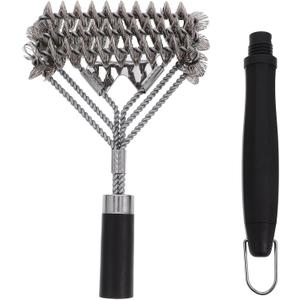 BESPORTBLE Portable Camping Grill Brush with Scraper Ergonomic Handle BBQ Cleaning Tool for Outdoor Grills Reusable Barbecue Scrubber for Thorough Stain Removal and Easy Storage