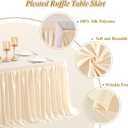 6FT Beige Table Skirt for Rectangle Tables Wrinkle Resistant Polyester Pleated Ruffle Table Skirt for Wedding Banquet Baby Shower Birthday Party Decoration Desk Skirt for Teacher Desk