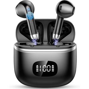 Wireless Earbuds Bluetooth, In Ear Headphones Bluetooth 5.3 with HiFi Stereo Deep Bass, Ear buds with Noise Cancelling 4 ENC Mic, Dual LED Display, 40H Playtime Earphones for Phone Pad Laptop Computer (Black)