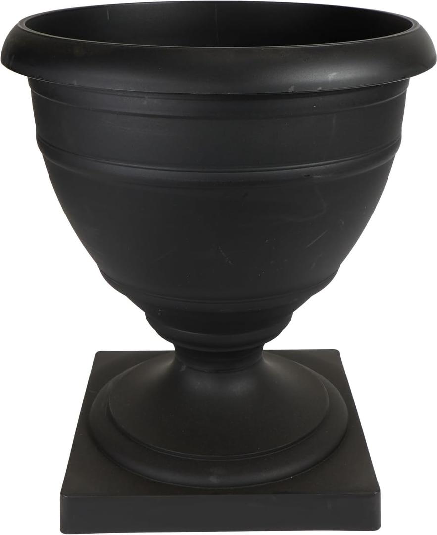 The HC Companies 18 Inch Tall Olympia Plastic Urn - Lightweight Outdoor Plastic Plant Pot for Flowers, Black