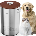 Paw Libero 2PK 35 Lbs total 70Lbs Stainless Steel Dog Food Storage Container with Airtight Wooden Lid & Ceramic Bone Handle, Large Metal Dog Food Bin for Dogs & Cats, Keep Fresh, Easy to Clean