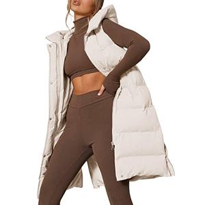 Inorin Womens Down Vest with Stand Collar Thick Hooded Sleeveless Long Coats Jacket (Medium, Beige)
