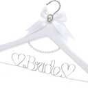White Solid Wood Bridal Dress Hanger with Bridal Wire Lettering for Bridal Wedding Party Gift (White Hanger Silver Thread and Pearl Chain)
