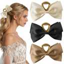 3PCS Stylish Bowknot Hair Claw Clips, Big Nonslip Black Hair Accessories for Women Girls,Satin Bows Hair Clips for Holiday Wedding Party