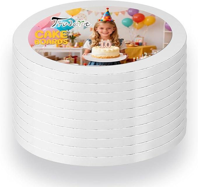 Trwcrt Cake Boards 10 Inch Round, Cake Drums 1/2 Inch Thick Sturdy Multiple Layers Smooth Edged for Birthday Wedding Party Displays