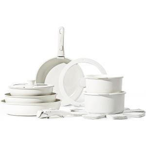 CAROTE 16pcs Pots and Pans Set, Nonstick Cookware Set Detachable Handle, Induction Kitchen Cookware Sets Non Stick with Removable Handle, RV Cookware Set, Oven Safe, Frying Pan Set (Cream White)