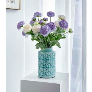 7 pcs Peonies Artificial Flowers, Purple Champagne Ranunculus Artificial Flowers, Fake Peonies for Home Office Centerpiece Table Decorations, Dining Table Centerpiece (Purple+Champagne)