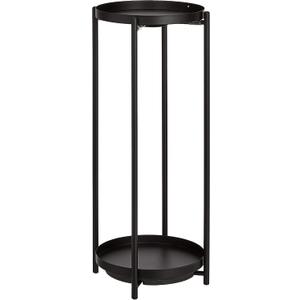 Amazon Basics Two-Tier Indoor Outdoor Metal Round Plant Stand for Multiple Plants, Rustproof Flower Holder with Plant Shelf, Black, Large