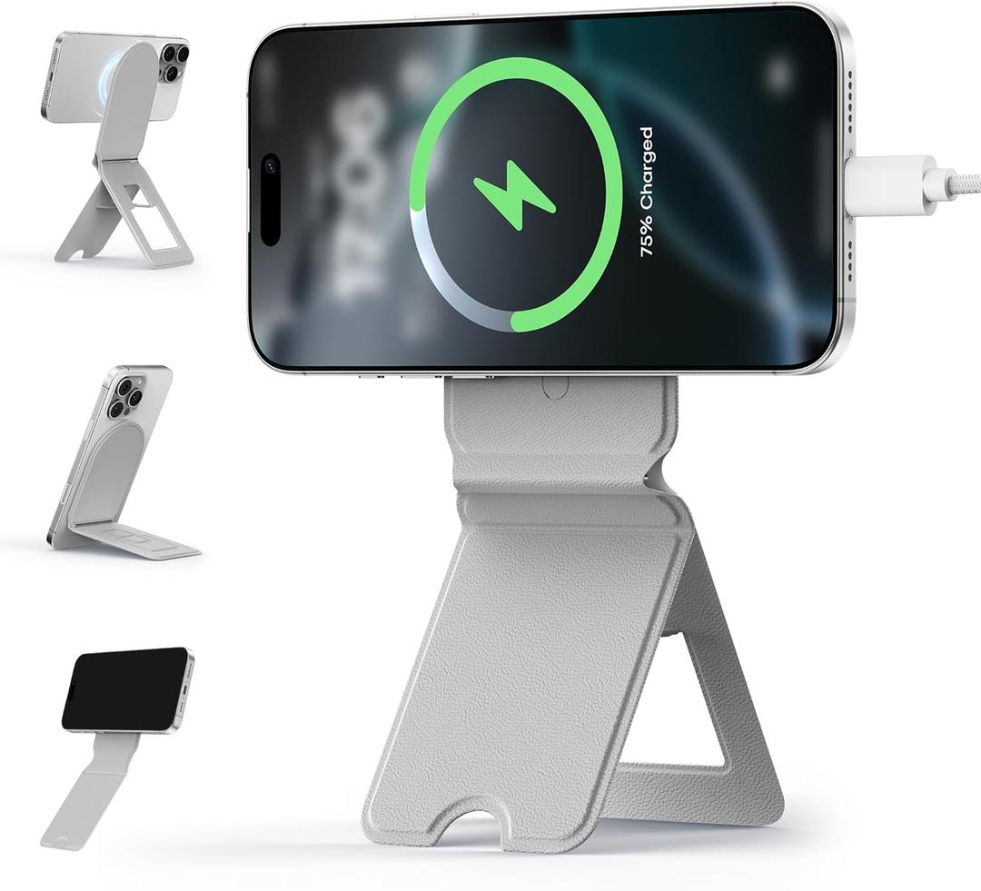 GONEZ Cell Phone Magnetic Tripod Stand Compatible with iPhone 16/15/14/13/12 Series, Angle Adjustment Kickstand, Folding Holder[Compatible MagSafe], Strong Magnet, Portable Selfie Stick Tripod (Grey)