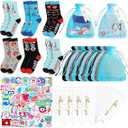Demonwer 12 Set Christmas Nurse Appreciation Gifts Funny Nurse Socks Stickers Thank You Card Colorful Organza Bags Casual Nursing Socks Set for Christmas Nursing Students Teacher Hospital School Gift